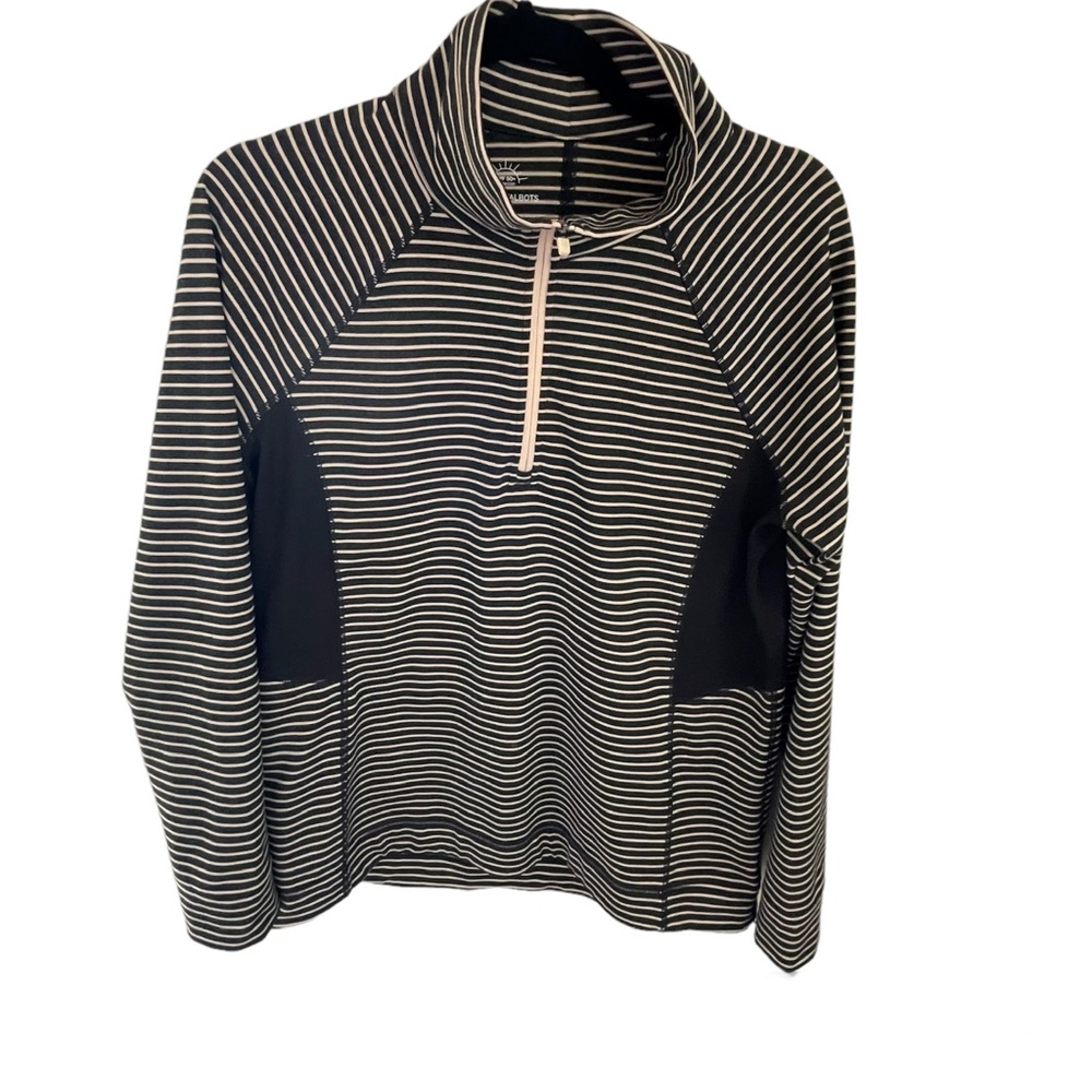 Talbots On the Move Stripe 1/2 Zip Pullover Dark Grey & Tan Stripes -M